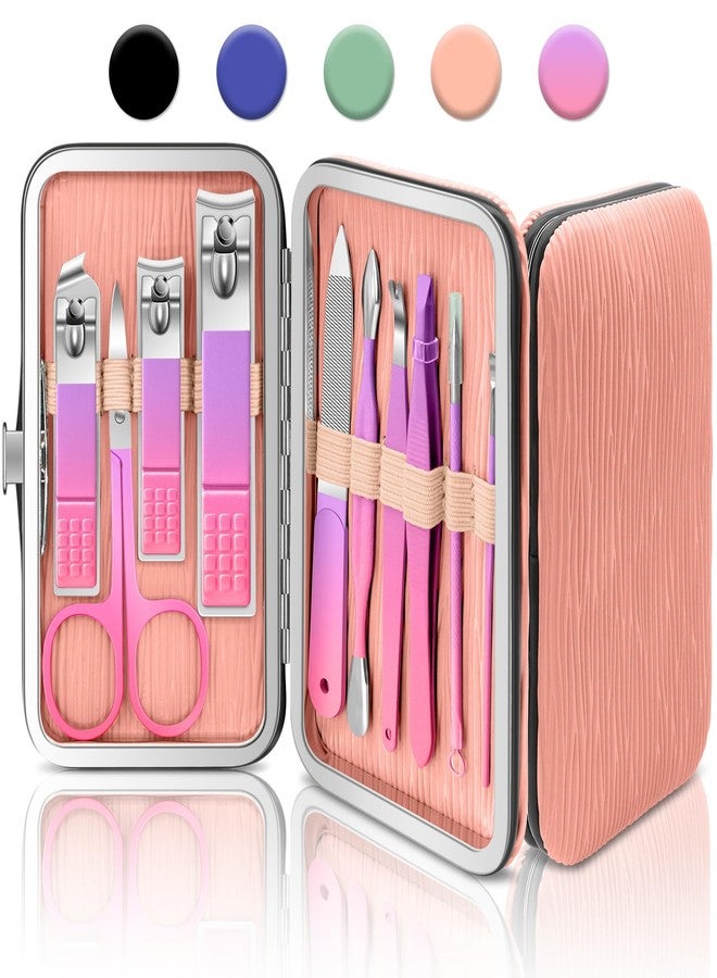 BLESWIN 10 in 1 Manicure Pedicure Kit, Manicure Kit for Women Professional, Mens Nail Grooming Kit, Manicure Tools Gift for Luxury Leather Travel Case for Family Friends (Pink & Purple) - Image 1